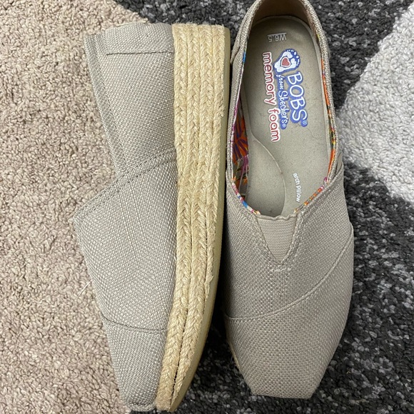 BOBS from Skechers | Shoes | Skechers Bobs Memory Foam Taupe Espadrille  Platform Small Wedges Closed Toe | Poshmark